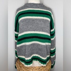 Urban Outfitters Knit Wool Blend Boyfriend Gray Green Striped Sweater Fall cozy